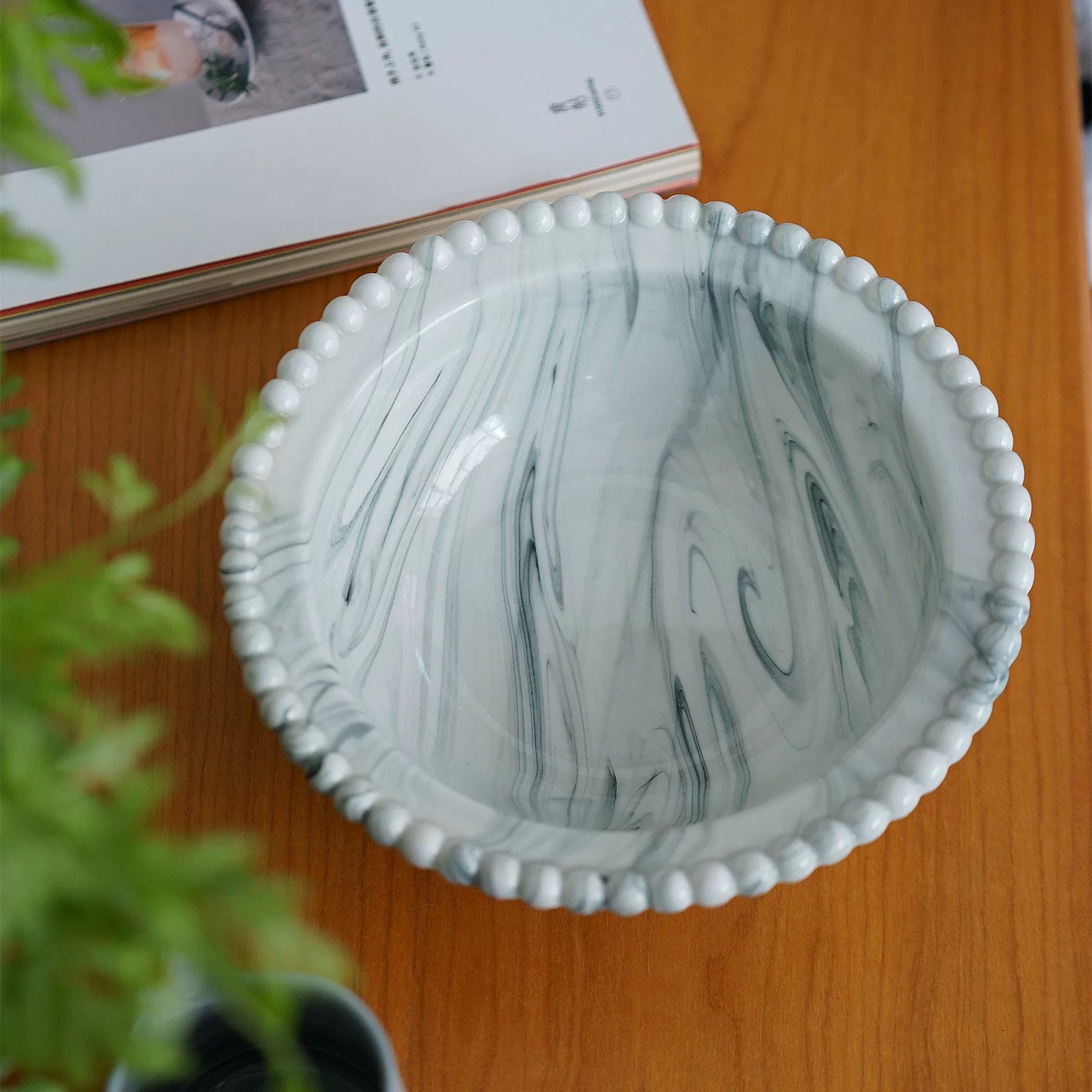 Marbled Pearl Rim Ceramic Bowl