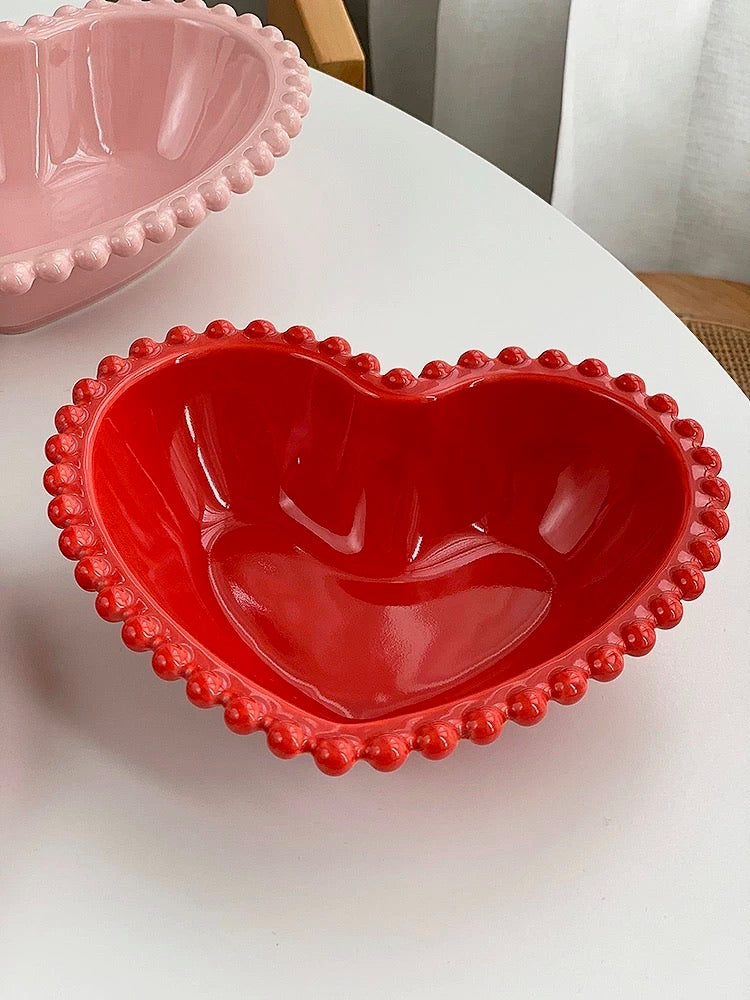 Heart-Shaped Luxury Ceramic Bowl red