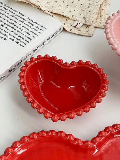 Heart-Shaped Luxury Ceramic Bowl red