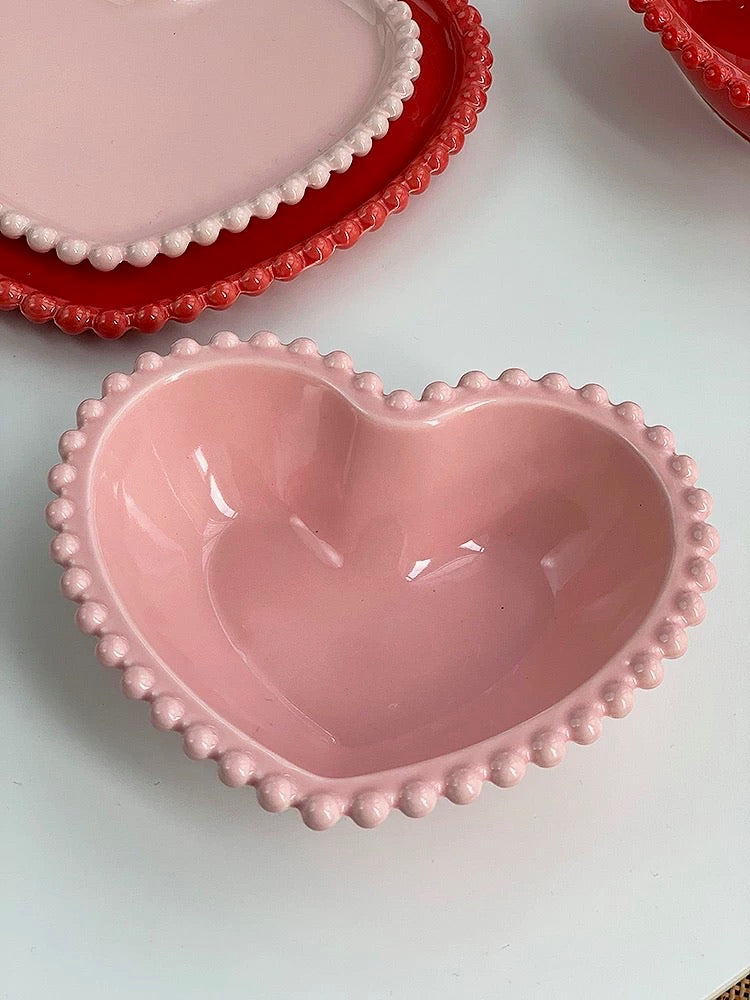 Heart-Shaped Luxury Ceramic Bowl pink