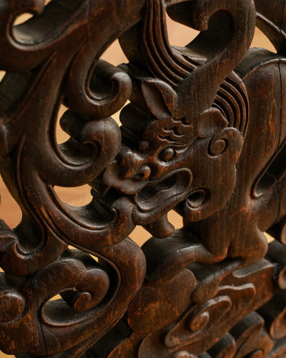 Chinese Elm Wood Console Table with Hand-Carved Qilin Panels