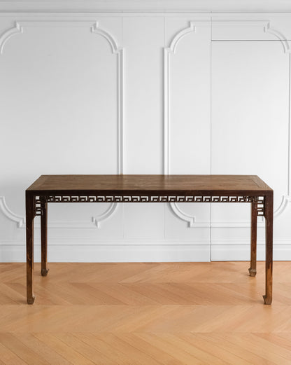 Chinese 20th Century Wood Console Table with Carved Key-Fret Apron