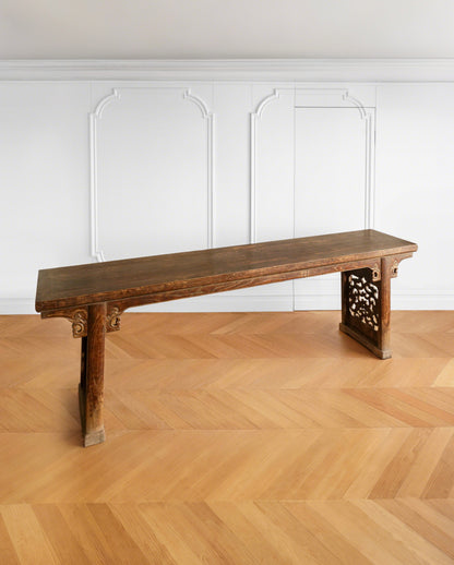 Chinese 20th Century Elm Carved Cloud Motif Console Table