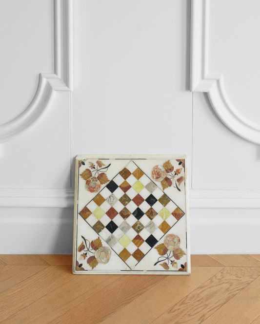 Victorian Floral Inlaid Marble Chess Board