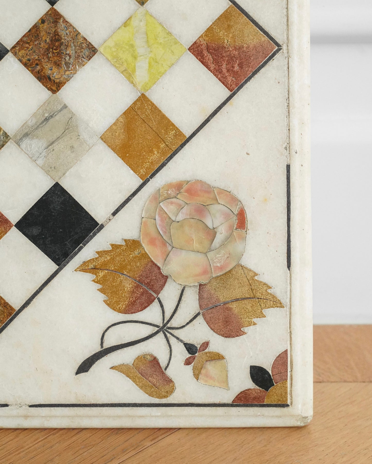 Victorian Floral Inlaid Marble Chess Board