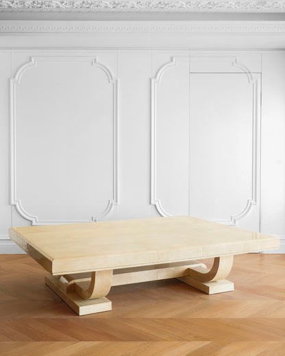 Italian 1900s Art Deco Parchment Beech Coffee Table