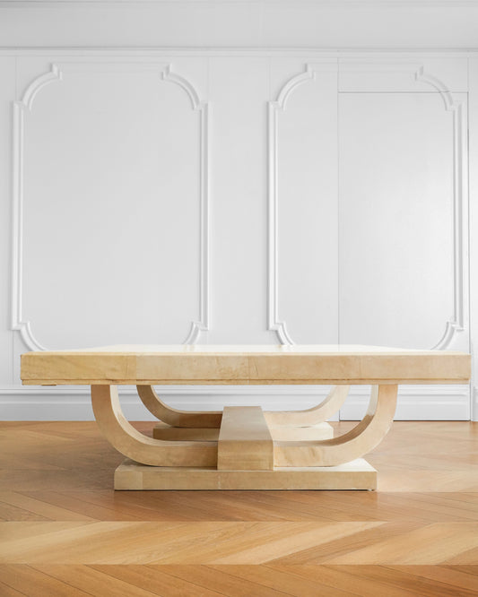 Italian 1900s Art Deco Parchment Beech Coffee Table