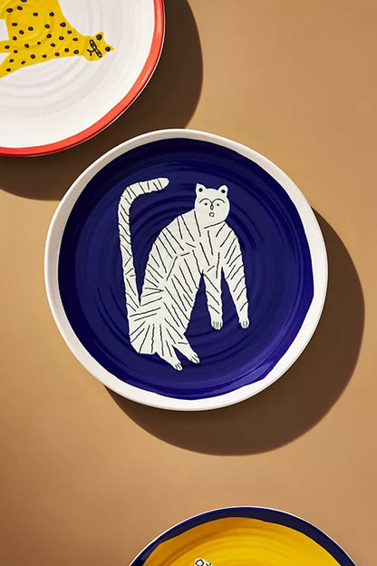 Wild Cat Artisan Ceramic Plate blue