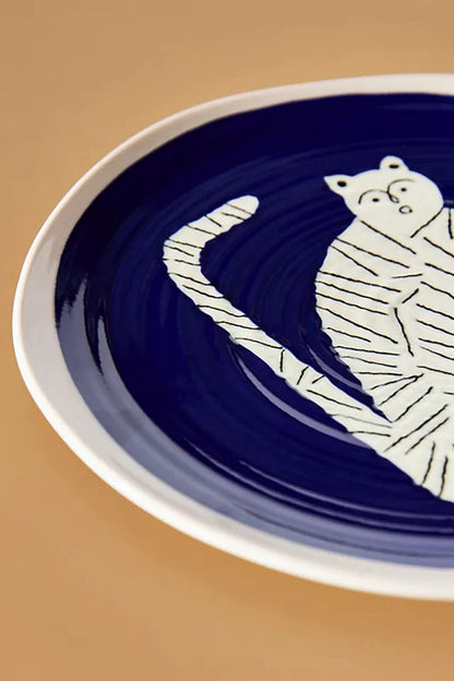 Wild Cat Artisan Ceramic Plate blue