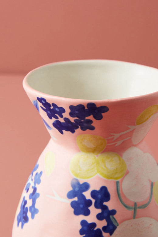 Hand-Painted Floral Ceramic Vase small close up