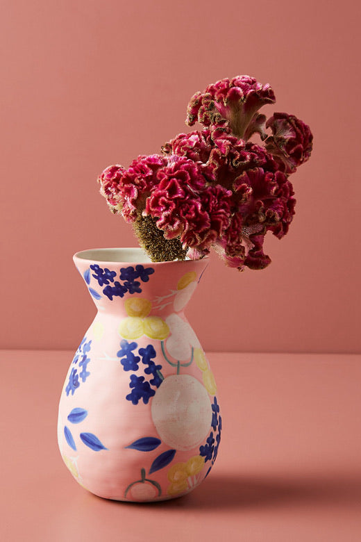 Hand-Painted Floral Ceramic Vase small with flowers