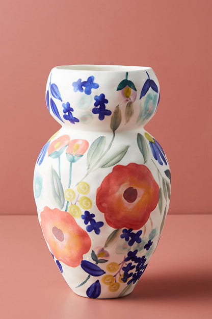 Hand-Painted Floral Ceramic Vase large