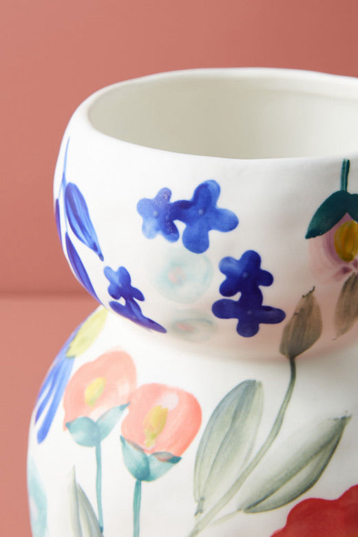 Hand-Painted Floral Ceramic Vase large close up