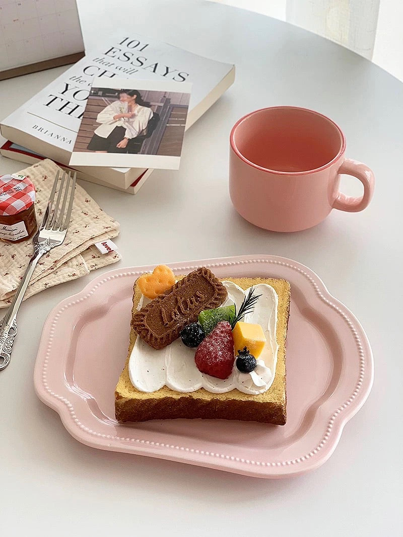 Blush Pink Ceramic Serving Tray with food