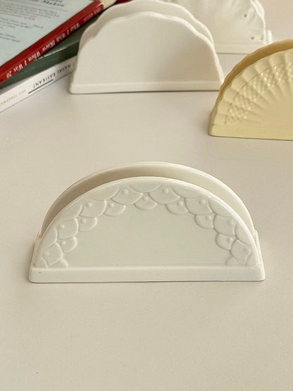 Decorative Ceramic Napkin Holders white scalloped