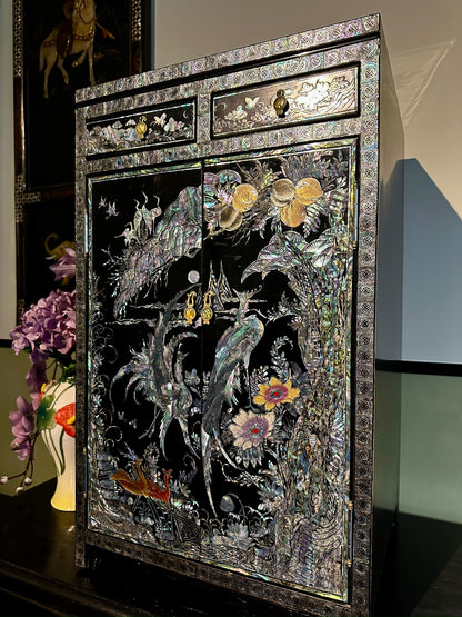Mid-20th Century Eastern-Style Lacquered Inlaid Cabinet 