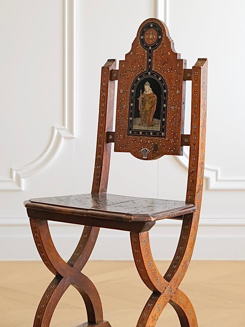 ADRIANO BRAMBILLA Marquetry Moorish Style Bandeau Chair close up