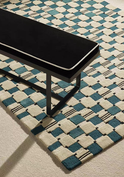 Grid Echo Handwoven Rug – Deep Blue