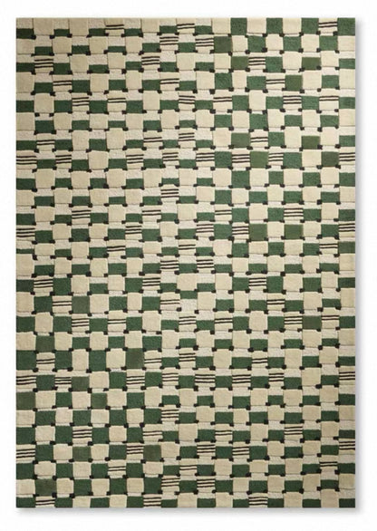 Grid Echo Handwoven Rug – Forest Green