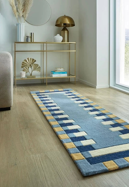 Bauhaus Border Handwoven Rug – Morandi Blue
