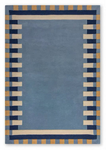 Bauhaus Border Handwoven Rug – Morandi Blue