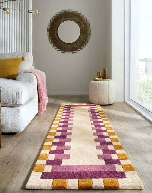 Bauhaus Border Handwoven Rug – Cream Rose