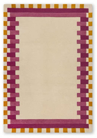 Bauhaus Border Handwoven Rug – Cream Rose