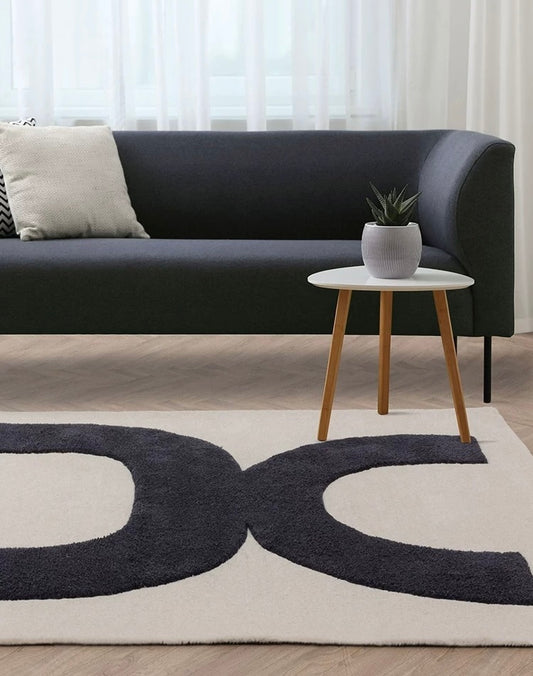 Bauhaus Form Handwoven Rug – Charcoal Cream