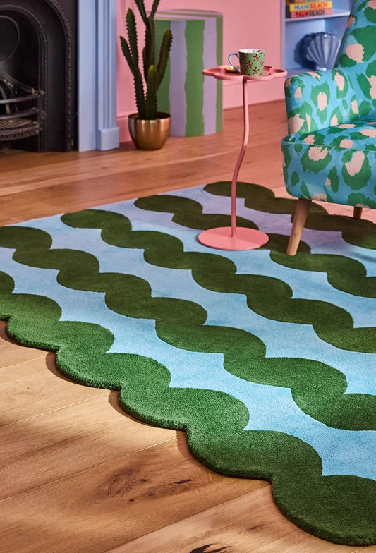 Waveform Garden Handwoven Rug – Moss & Sky