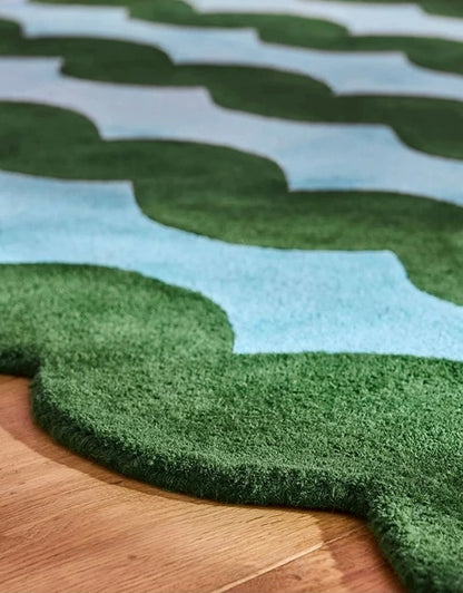 Waveform Garden Handwoven Rug – Moss & Sky