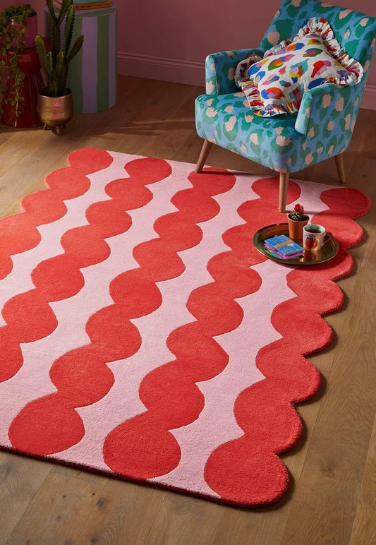 Waveform Garden Handwoven Rug – Coral Pink