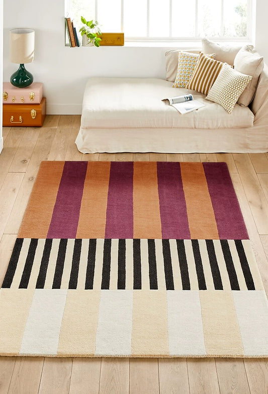 Cadence Stripes Handwoven Rug – Plum & Beige