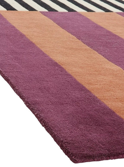 Cadence Stripes Handwoven Rug – Plum & Beige