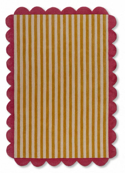 Candystripe Scallop Handwoven Rug – Raspberry & Mustard