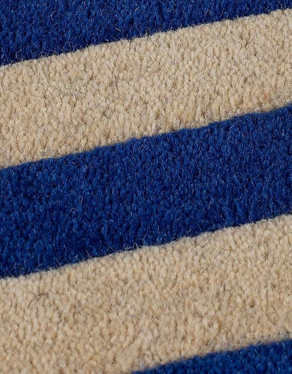 Candystripe Scallop Handwoven Rug – Deep Blue & Soft Sand