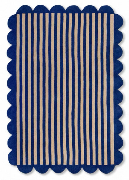 Candystripe Scallop Handwoven Rug – Deep Blue & Soft Sand
