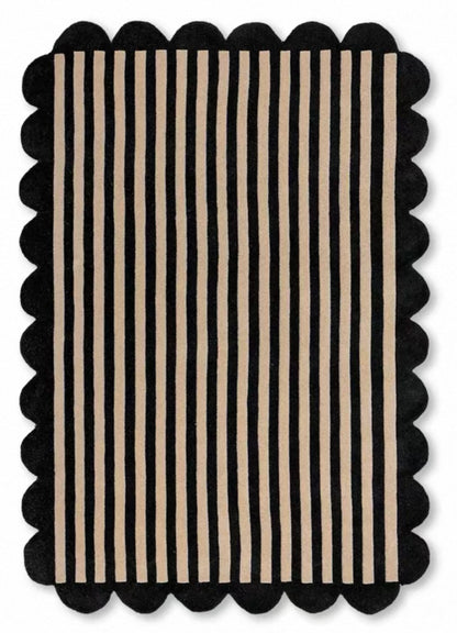 Candystripe Scallop Handwoven Rug – Charcoal & Oat