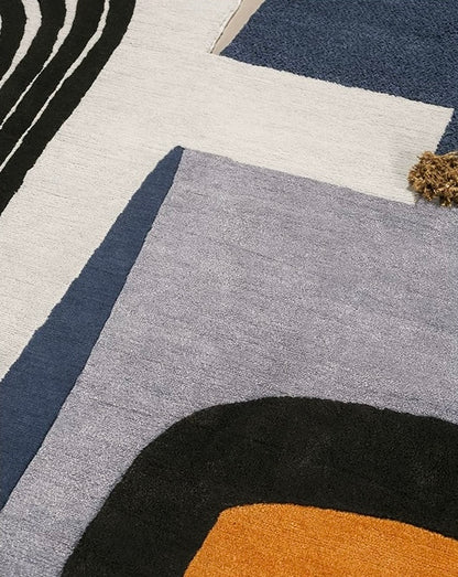 Contour Collage Handwoven Rug – Mist Beige & Ink Blue