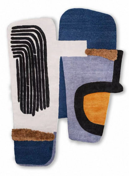 Contour Collage Handwoven Rug – Mist Beige & Ink Blue