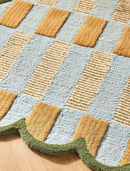 Gingham Scallop Handwoven Rug — Three Colorways