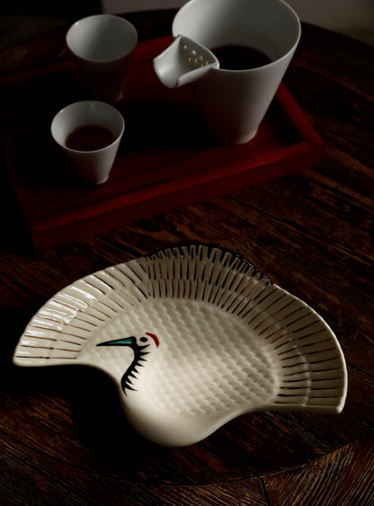 Graceful Crane-Inspired Ceramic Dish