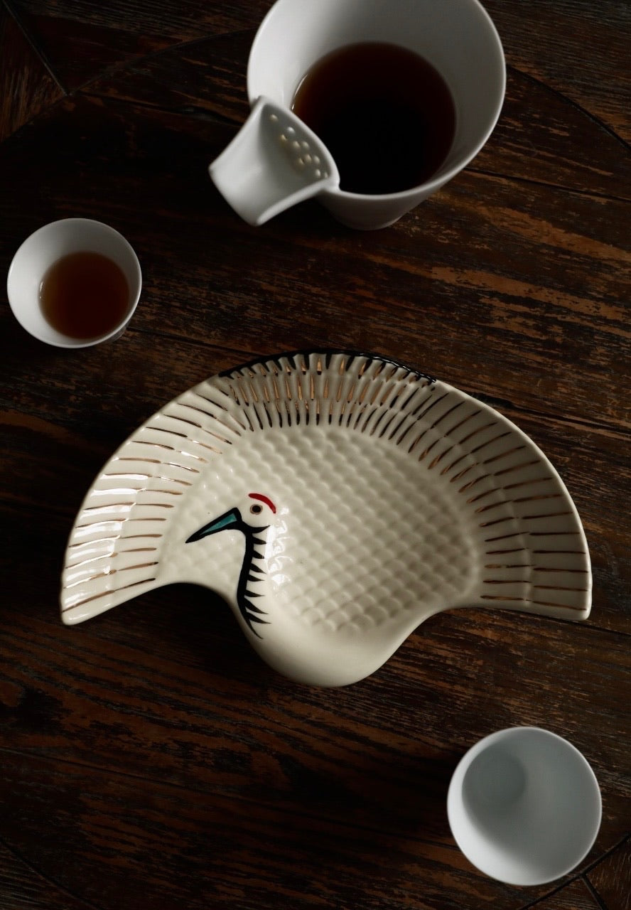 Graceful Crane-Inspired Ceramic Dish