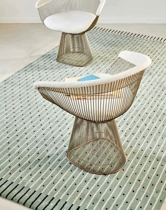 Morandi Mint Green Lines Handwoven Rug – Geometric Stripe