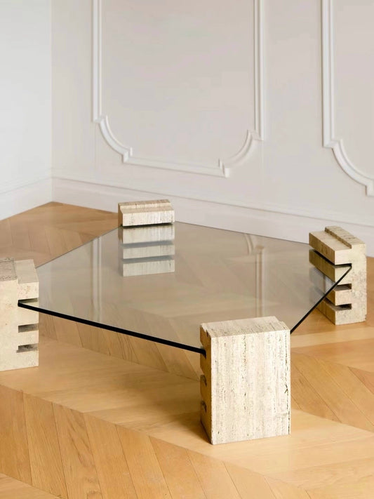 Silvana Bertoldi Italian Designer Travertine Coffee Table