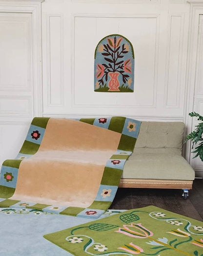 Bloomframe Handwoven Rug – Almond Beige & Olive Green