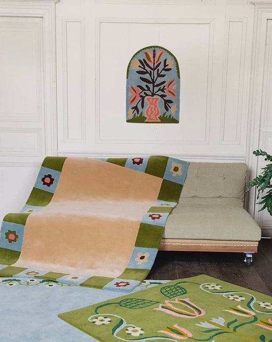 Bloomframe Handwoven Rug – Almond Beige & Olive Green