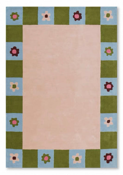 Bloomframe Handwoven Rug – Almond Beige & Olive Green