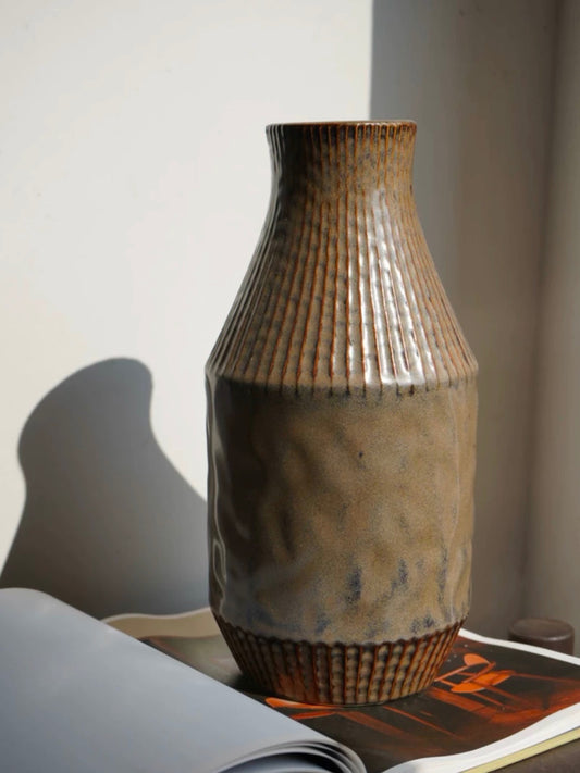 Handcrafted Ribbed Ceramic Vase