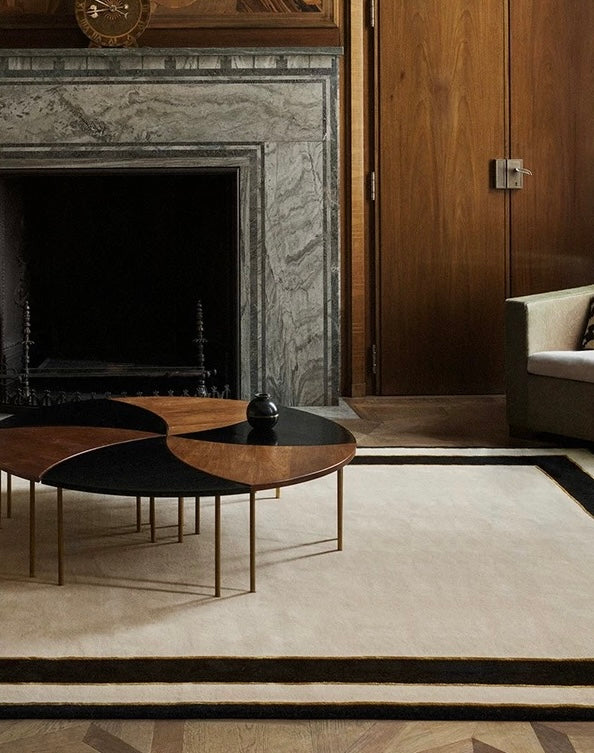 Gilded Frame Handwoven Rug — Beige & Black