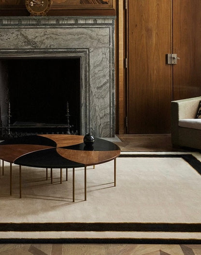 Gilded Frame Handwoven Rug — Beige & Black